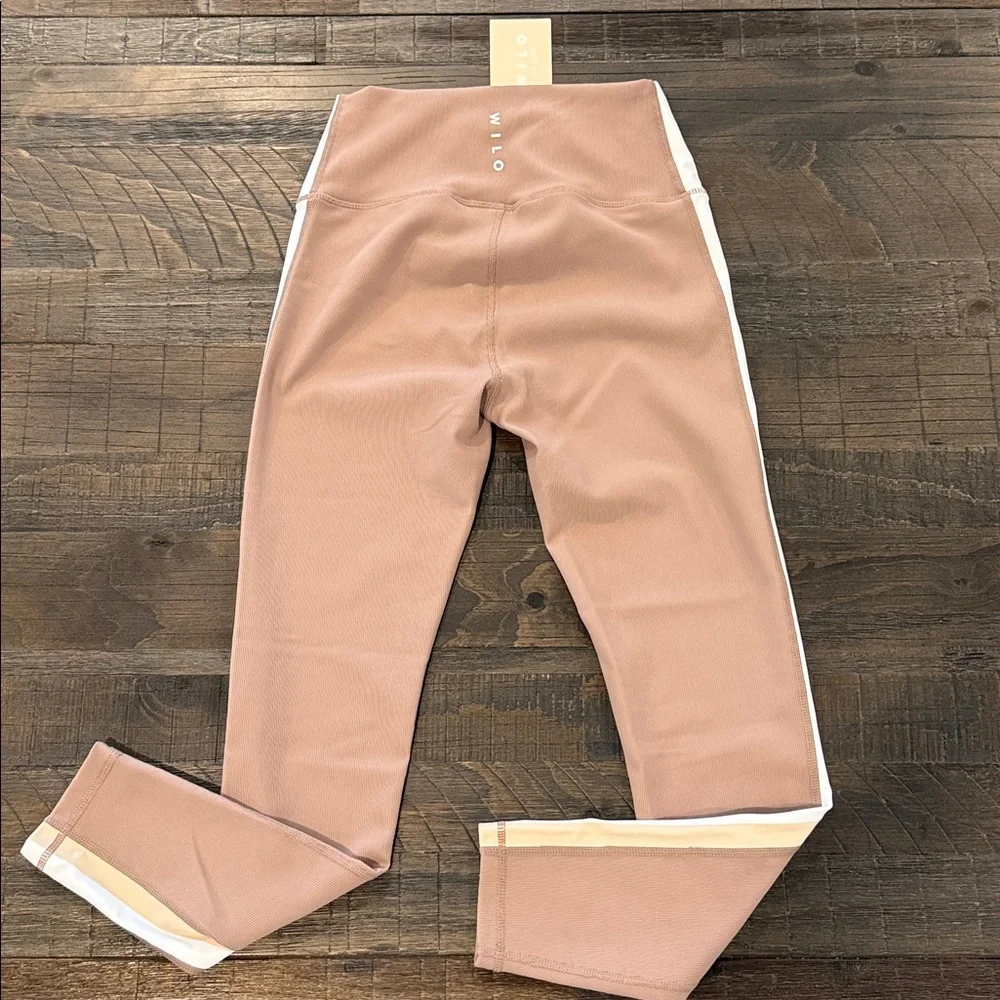 WILO The Label 2 Piece Sports Bra and Leggings Brown High Waist Stripe Ribbed S - Picture 5 of 16